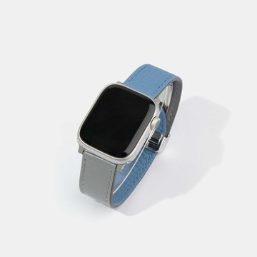 可翻轉式2.0磁吸皮革 Apple Watch 錶帶(免工具安裝) 藍灰