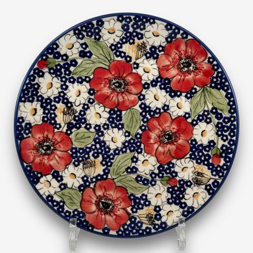 波蘭手繪手工陶-圓盤 21cm 靜謐艷紅系列 設計師款