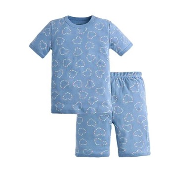 日本 Ho-ho kids - 100%棉 舒適短袖睡衣/家居服-愛心線條-水藍