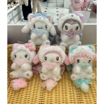 【奶油貓咪系列】緞帶白貓三麗鷗Sanrio Kitty毛絨公仔吊飾掛件鑰匙圈