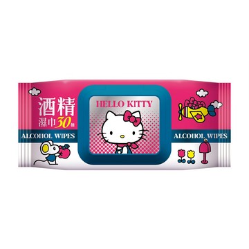 Sanrio Hello Kitty 凱蒂貓 酒 精加蓋濕紙巾/柔濕巾 30 抽 X 36 包(箱購) 隨身包