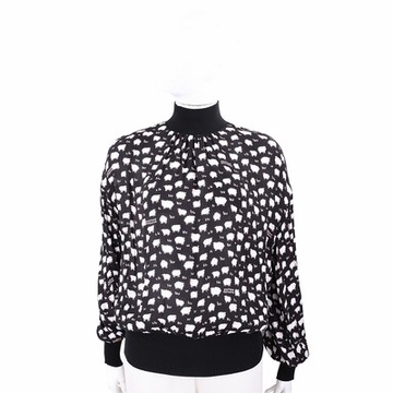 BOUTIQUE MOSCHINO 綿羊印花黑色高領透膚絲質上衣