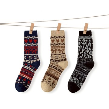 NicoFun 愛定做 3雙 加厚保暖襪 蝴蝶結 緹花襪 交換禮物 樂福鞋 堆堆襪 運動襪 (棉襪22-25.5cm)