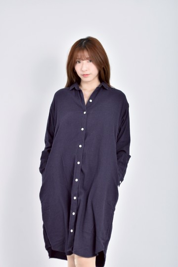 (F) muji質感棉質純棉長袖排扣上衣藍色洋裝