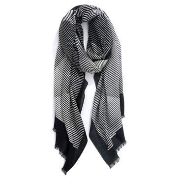 羊毛披肩長圍巾-復古黑白條紋毛邊女配件73wq29【獨家進口】【米蘭精品】
