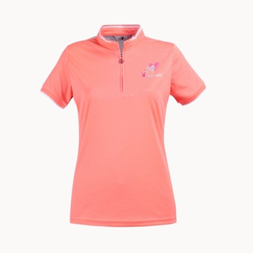 【PLAYBOY GOLF】女款色塊剪接立領短袖POLO衫-粉橘-(高爾夫球衫/KA18120-23)