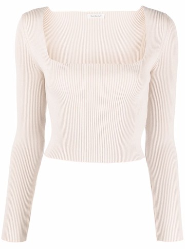There Was One - square-neck ribbed knit top - women - Viscose/Polyester - S - Neutrals