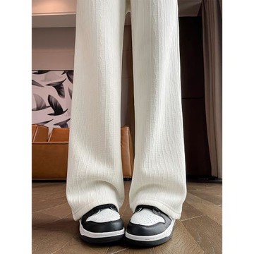 白色闊腿褲女2025新款秋冬款秋季小個子雪尼爾加絨窄板直筒糯米褲