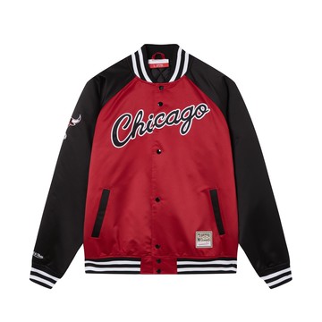 M&N NBA HEAVYWEIGHT SATIN 復古隊徽 棒球外套 公牛隊