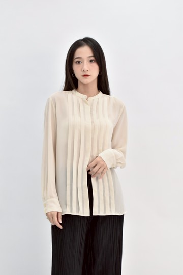 (L) uniqlo透膚白色襯衫上衣