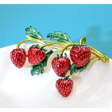 ANGEL 小清新草莓彩繪胸針別針2用(紅色)