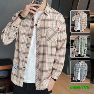 男孩長袖大童春裝外套格子襯衫