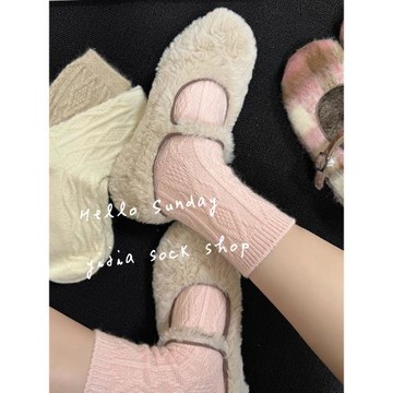 襪子女兔絨秋冬加厚保暖麻花襪子