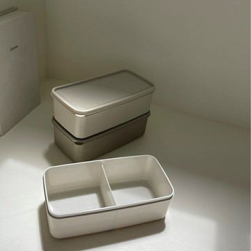 日式雙格霧面壓紋保鮮盒 便當盒/大 無印風 台灣製 食品級