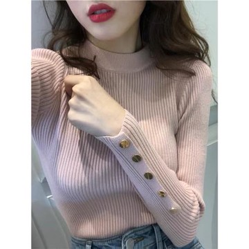 半高領打底衫女裝秋冬季2025新款內搭粉色毛衣針織衫修身長袖上衣