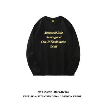 重磅純棉美式復古字母長袖t恤男春季潮牌小眾設計感寬松慵懶上衣