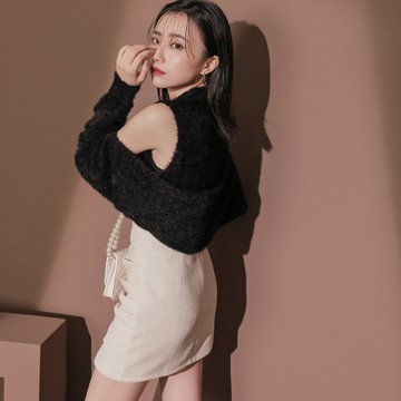 水貂毛背心外套組-黑【KT24376】