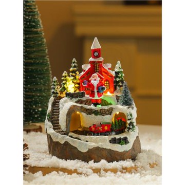 新款創意USB帶音樂旋轉圣誕節樹脂擺件裝飾用品圣誕兒童禮物禮品