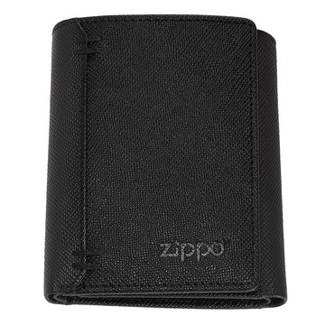 Zippo 【官方授權店】黑色十字壓紋三折皮夾(鈕扣款)