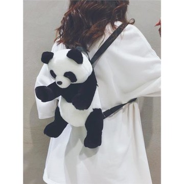 小熊貓毛絨迷你雙肩包女2025新款兒童可愛卡通小書包少女玩偶背包