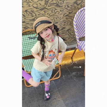 mori🎀mori女童兒童上衣夏季卡通滿印星星休閒印花可愛T恤短袖