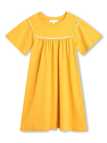 Chloé Kids - ruffle-trimmed organic cotton dress - kids - Organic Cotton - 5 - Yellow