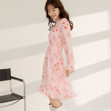 OB嚴選 花卉印花收腰荷葉短洋裝 《DA9924》