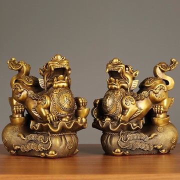 招財貔貅擺件  全銅財福貔貅一對錢袋貔貅皮丘擺件家居客廳銅貔貅擺飾辦公室裝飾