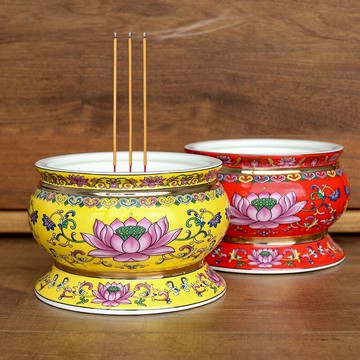 琺瑯彩蓮花香爐陶瓷供佛家用敬神佛前貢奉觀音財神佛具插線香熏香