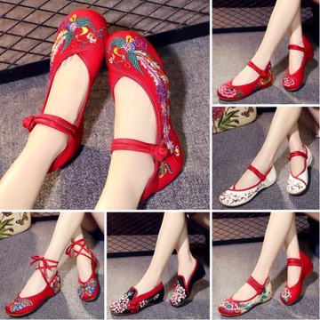 老北京布鞋女單鞋子牛筋底繡花鞋民族風廣場舞蹈鞋軟底低跟媽媽鞋