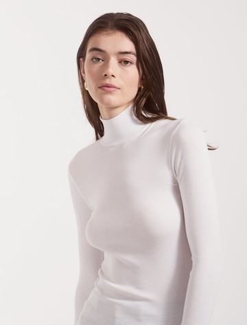 Classic Rib High Neck Top in White - Organic Cotton Ninety Percent