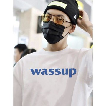 WASSUP短袖男生T恤字母寬松潮牌ins高街美式重磅2025新款情侶上衣