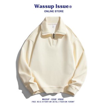 WASSUP ISSUE半拉鏈高領衛衣男款秋季潮牌美式寬松休閑立領外套男