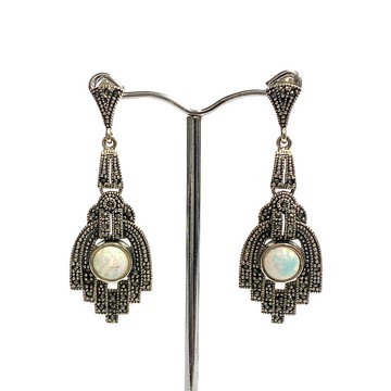 維多利亞風格大號 Gilson 蛋白石套裝吊墜和耳環 925 純銀