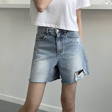 正韓短褲 磨破牛仔短褲DOB5019-創翊韓都