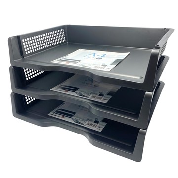 INOMATA 4315 疊籃橫式3個 文件收納架 A4文件適用 辦公室桌面整理  黑色