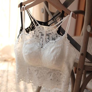 外穿內搭露臍小吊帶美背性感抹胸蕾絲花邊無鋼圈胸罩免穿文胸背心