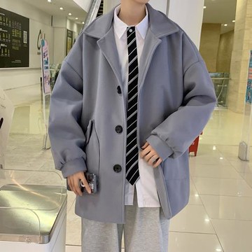 秋冬季復古加厚毛呢大衣男士寬松韓版潮流情侶呢子小西服外套風衣