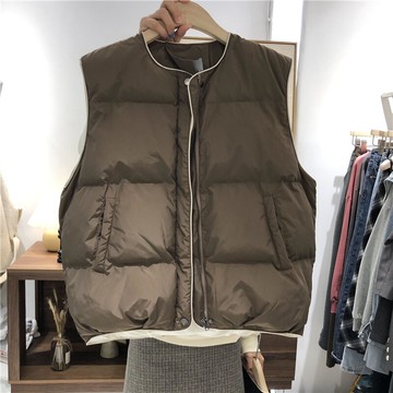 秋冬季新款韓國羽絨棉棉服坎肩馬甲女寬松面包服外套圓領馬夾