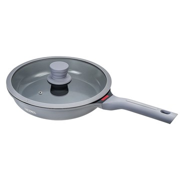 【THERMOS膳魔師】星曜不沾鍋_TFC系列_單柄附蓋壓鑄平底鍋28cm_霧夜灰