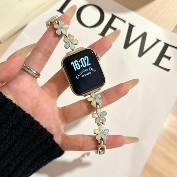 五瓣花金屬鏈條錶帶 適用於 Apple watch 蘋果 10 9 8 7 6 SE iWatch 錶帶 手腕錶帶
