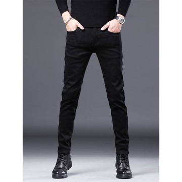 2025牛仔褲男黑色小腳褲高端休閑褲彈力修身韓版潮牌春秋男款褲子