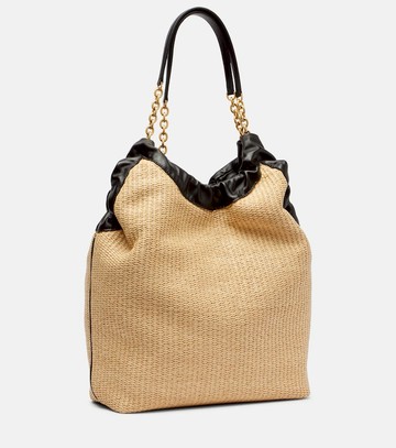 DeMellier Miami leather and raffia shoulder bag