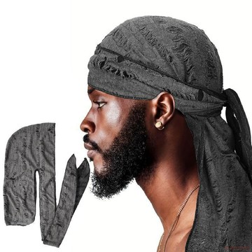 桃園出貨✨男士durag運動頭巾時尚街頭嘻哈頭巾帽做舊長尾海盜帽Hip hop cap