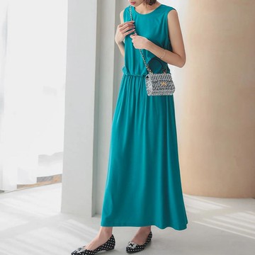 日本 Kobe Lettuce - 超藏肉！前後2way領百搭洋裝(袖形可選)-土耳其藍