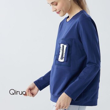 【Qiruo 奇若】秋冬專櫃藍色上衣0206A 休閒長袖女裝