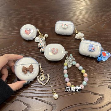 云朵珍珠吊墜適用Lenovo聯想EA110漸變愛心無線耳機套透明防摔硅膠軟殼ea110可愛藍色貓咪鈴鐺藍牙保護套萌系