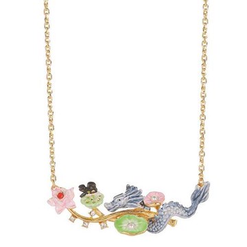 【巴黎精品】項鍊琺瑯吊墜-青龍蓮蓬珍珠荷花女飾品a1gf49