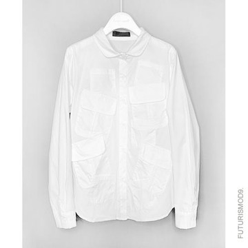 F9原創yohj山本春秋工裝層疊口袋解構機能小圓領直筒純棉襯衫男女