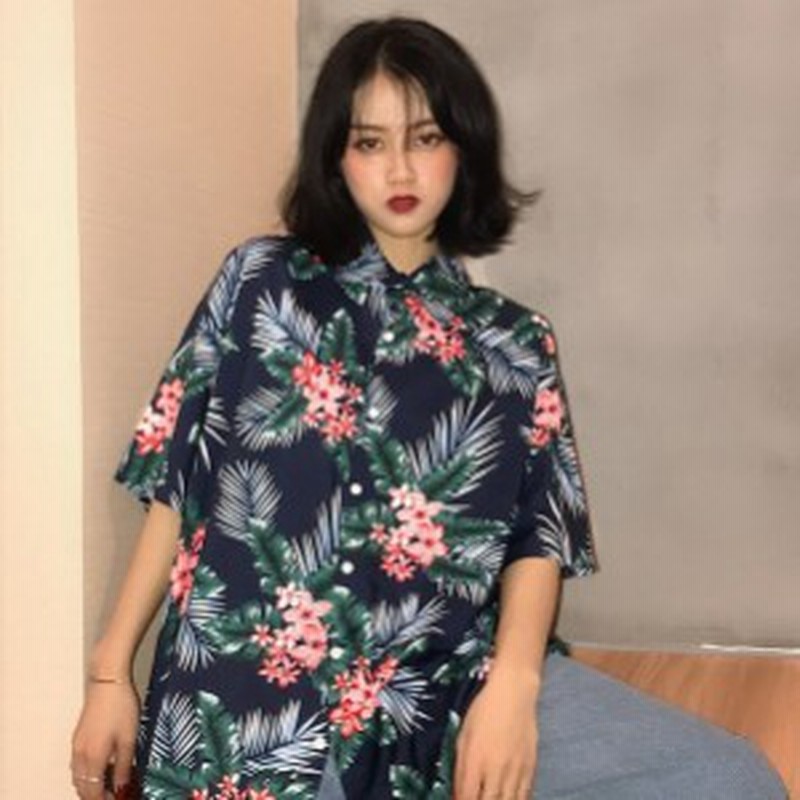 即納 アロハシャツ レディース 半袖 花柄 紺 ネイビー レディース トップス 開襟シャツ リゾート ゆったり 大きいサイズ 春 夏 夏服 通販 Lineポイント最大10 0 Get Lineショッピング